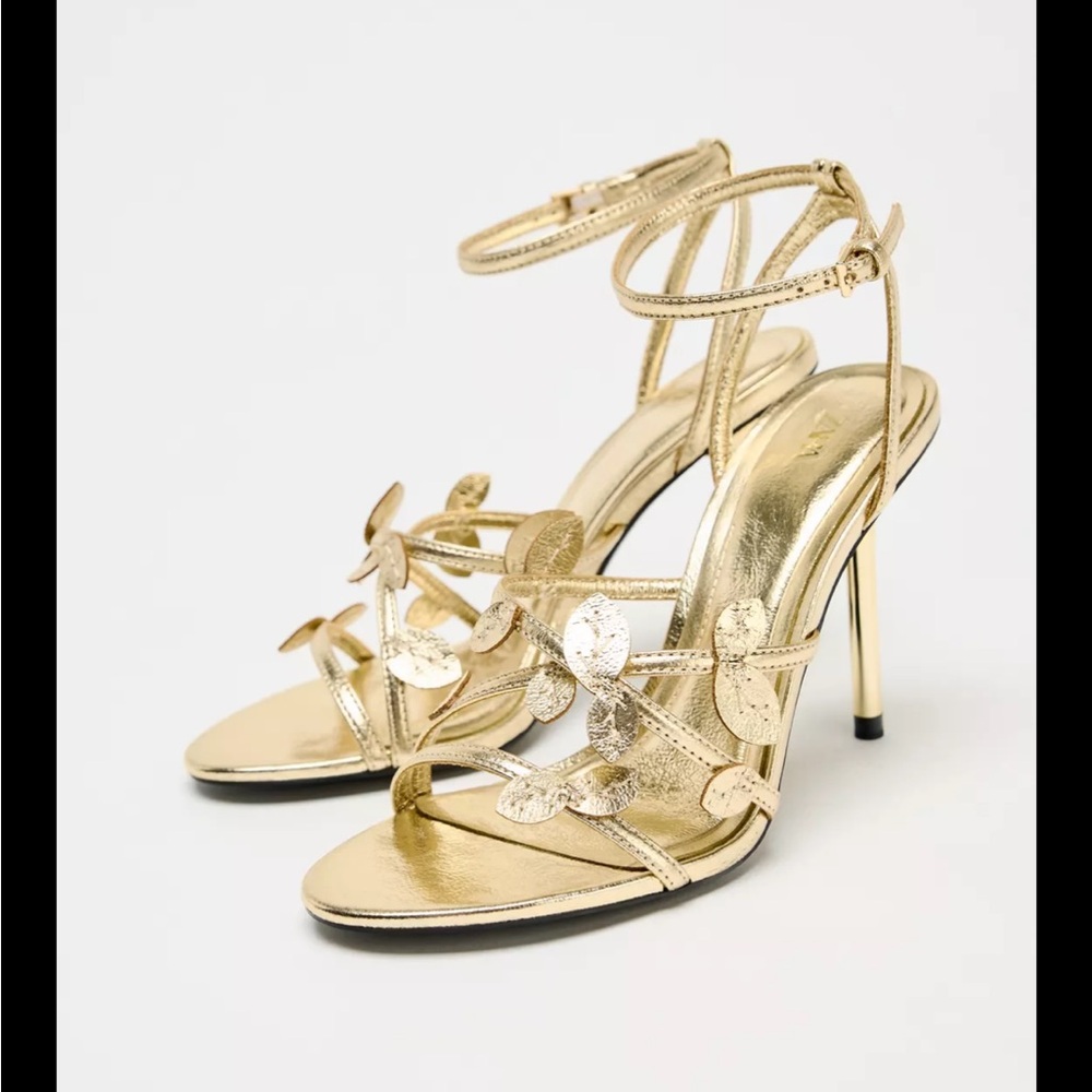 Zara Gold High Heeled Sandals, Size 7.5, NWOT